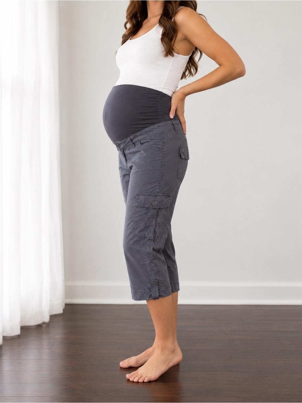 Maternity Cargo Capri Pants - Dark Gray